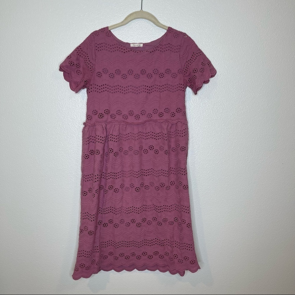 Tea n Rose Mauve Eyelet Cutout Tiered Dress Small